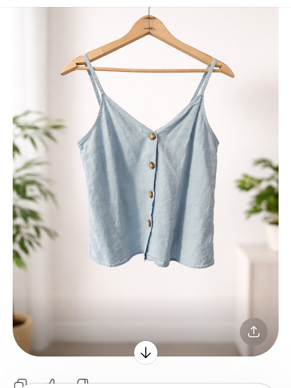 Topshop Light Blue Button-Front Spaghetti Strap Cami